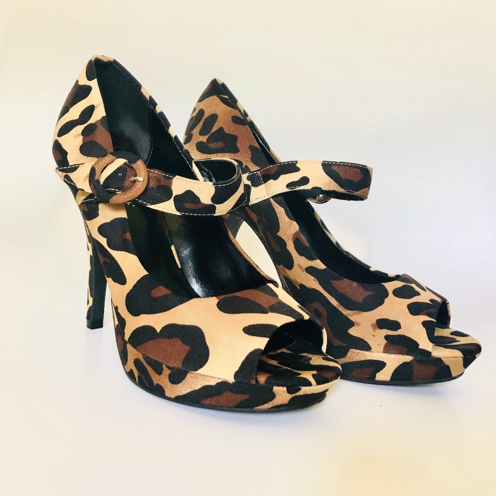 Limelight Leopard Print Mary Jane Peep Toe Heels